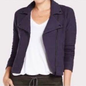 Peyton Jensen navy blue moto jacket size small women’s